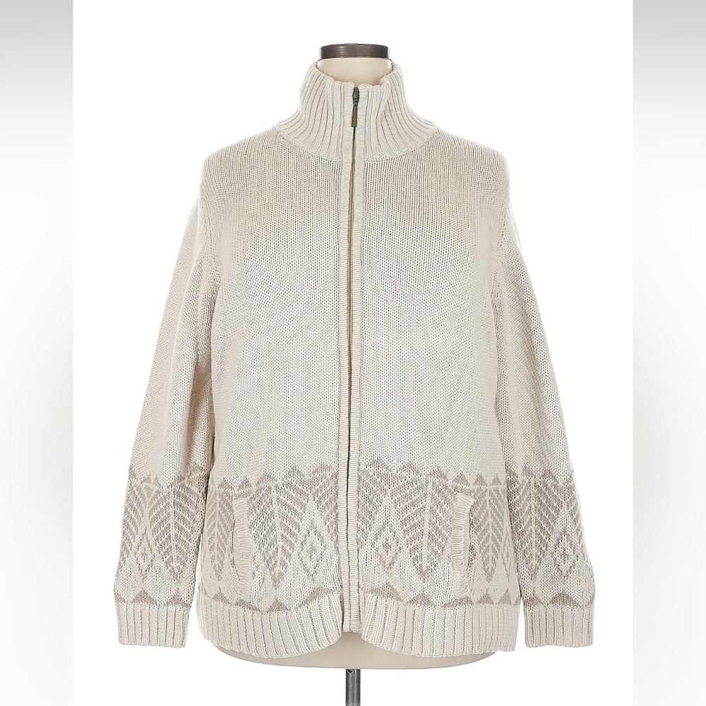 Vintage Coldwater Creek Zip-Up Mockneck Cardigan in Ivory- Women’s Size 2x